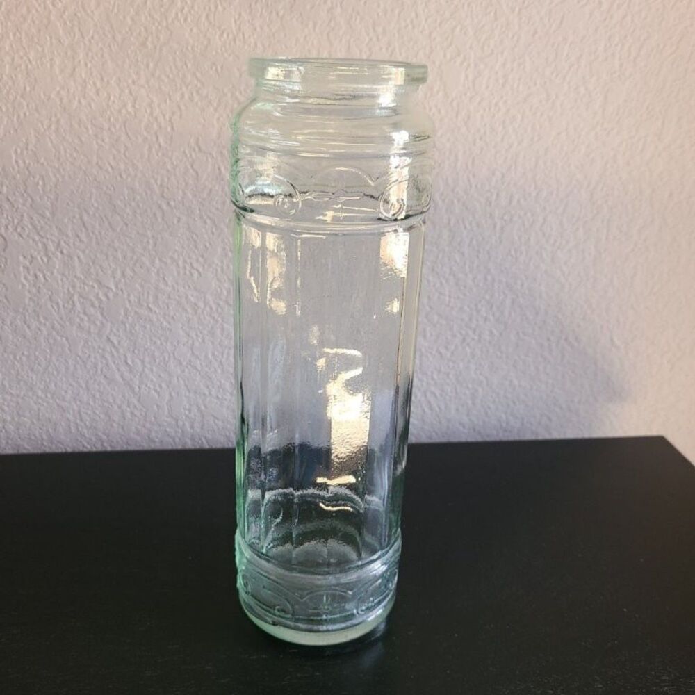Vintage Green Hoosier Style Embossed Glass Pantry Jar Farmhouse 11.25" Canister